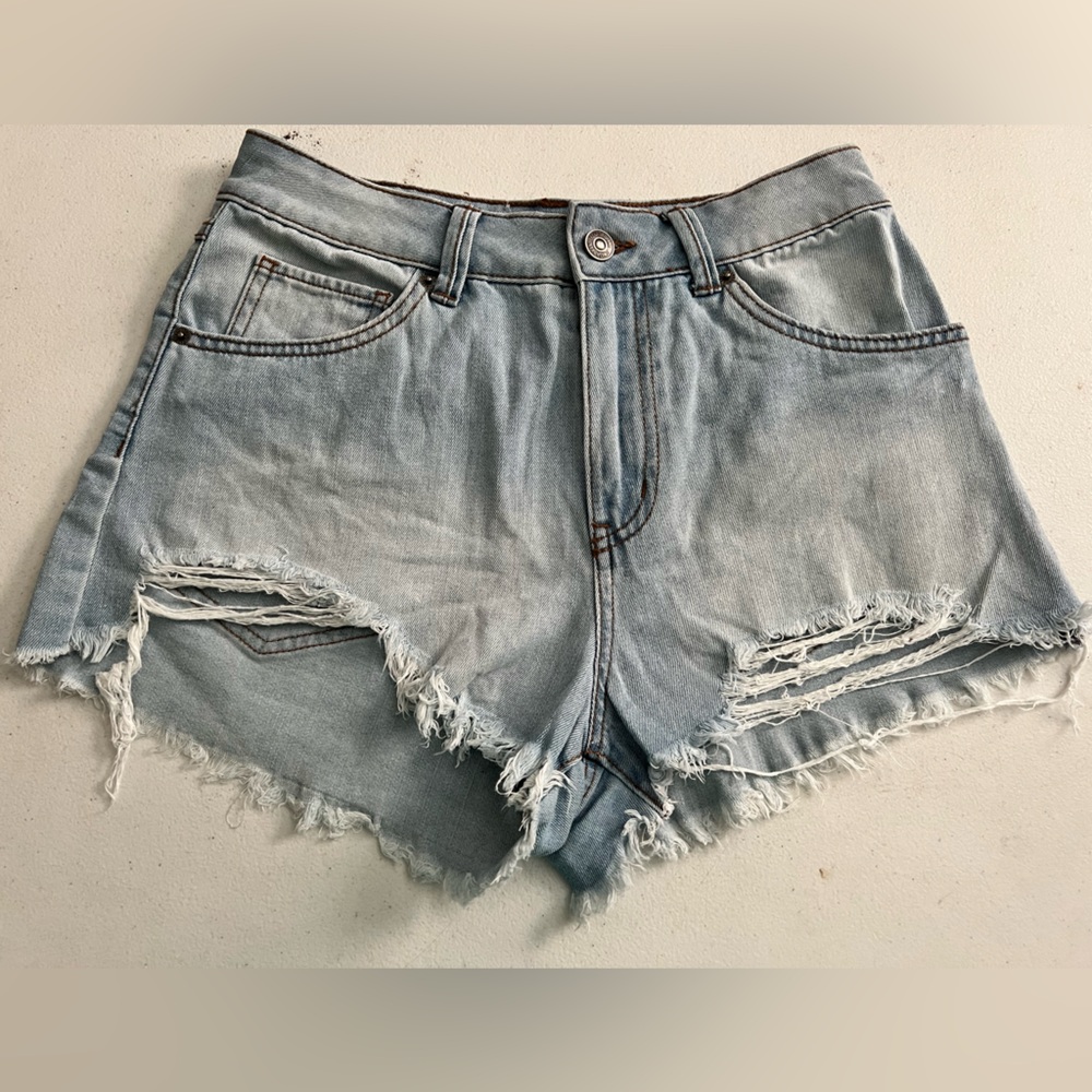 Rewash Distressed Super High Rise Wedge Vintage Revival Denim/Jean Shorts